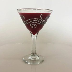 Martini glass, holds 8 ounces, unique, handmade. Silver rhinestones.